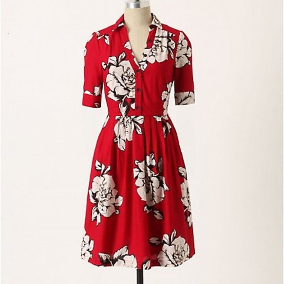 Anthropologie Dresses & Skirts - Anthropologie Maeve Dagmar Red Floral Shirt Dress